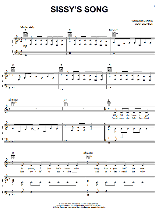 Alan Jackson Sissy's Song Sheet Music Notes & Chords for Piano, Vocal & Guitar (Right-Hand Melody) - Download or Print PDF