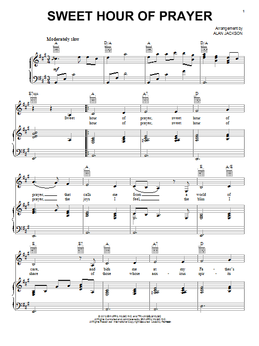 Alan Jackson Sweet Hour Of Prayer Sheet Music Notes & Chords for Piano, Vocal & Guitar (Right-Hand Melody) - Download or Print PDF