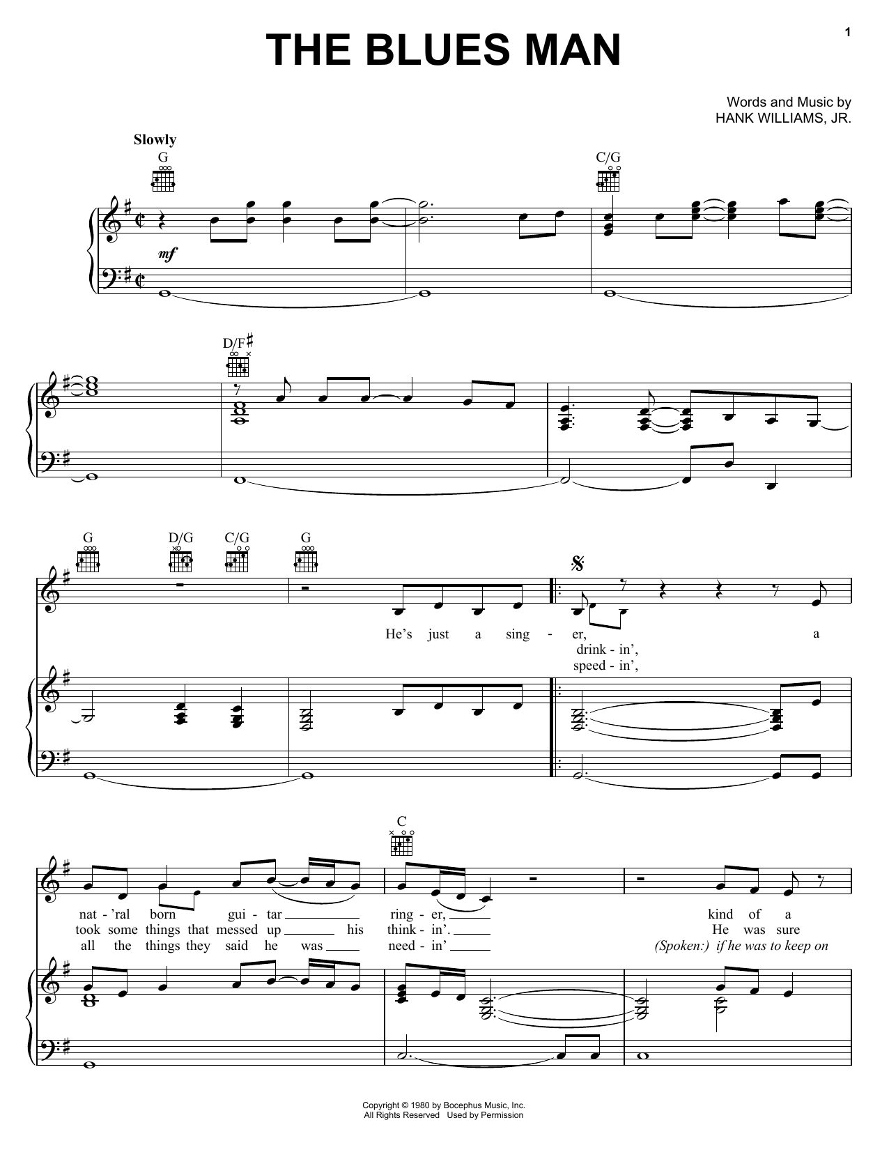 Alan Jackson The Blues Man Sheet Music Notes & Chords for Piano, Vocal & Guitar Chords (Right-Hand Melody) - Download or Print PDF