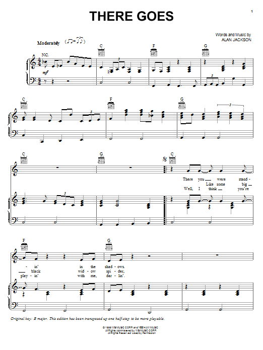 Alan Jackson There Goes Sheet Music Notes & Chords for Piano, Vocal & Guitar (Right-Hand Melody) - Download or Print PDF