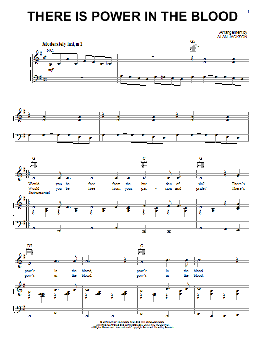 Alan Jackson There Is Power In The Blood Sheet Music Notes & Chords for Piano, Vocal & Guitar (Right-Hand Melody) - Download or Print PDF