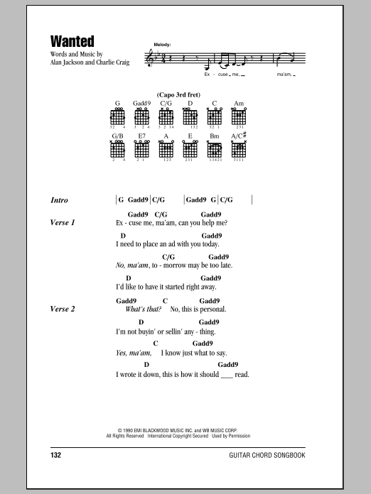 Alan Jackson Wanted Sheet Music Notes & Chords for Lyrics & Chords - Download or Print PDF Alan Jackson Wanted Sheet Music Notes & Chords for Lyrics & Chords - Download or Print PDF