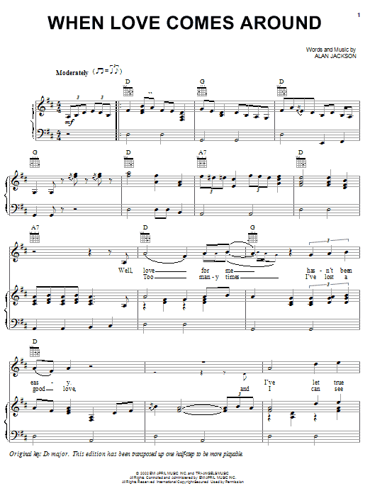 Alan Jackson When Love Comes Around Sheet Music Notes & Chords for Piano, Vocal & Guitar (Right-Hand Melody) - Download or Print PDF