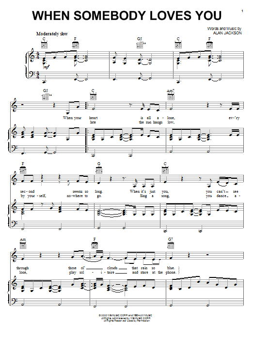 Alan Jackson When Somebody Loves You Sheet Music Notes & Chords for Piano, Vocal & Guitar (Right-Hand Melody) - Download or Print PDF