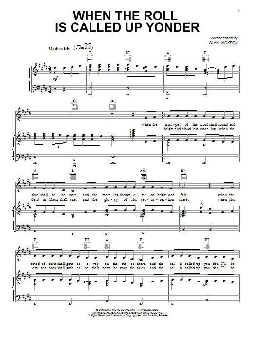 Alan Jackson When The Roll Is Called Up Yonder Sheet Music Notes & Chords for Piano, Vocal & Guitar (Right-Hand Melody) - Download or Print PDF