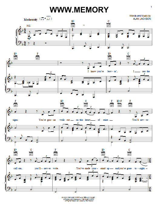 Alan Jackson www.memory Sheet Music Notes & Chords for Piano, Vocal & Guitar (Right-Hand Melody) - Download or Print PDF