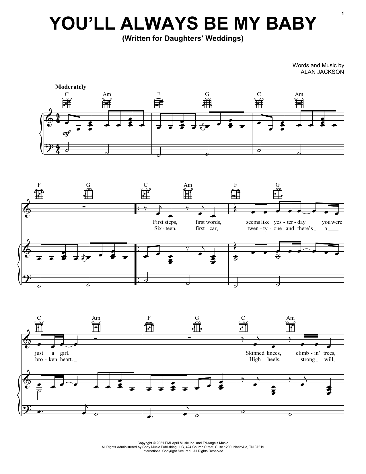 Alan Jackson You'll Always Be My Baby Sheet Music Notes & Chords for Piano, Vocal & Guitar (Right-Hand Melody) - Download or Print PDF
