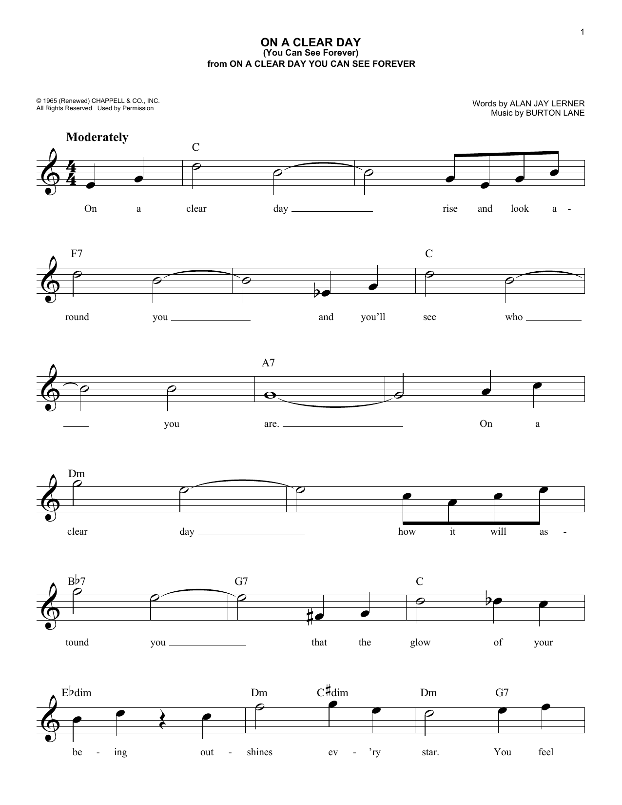 Alan Jay Lerner & Burton Lane On A Clear Day (You Can See Forever) Sheet Music Notes & Chords for Lead Sheet / Fake Book - Download or Print PDF