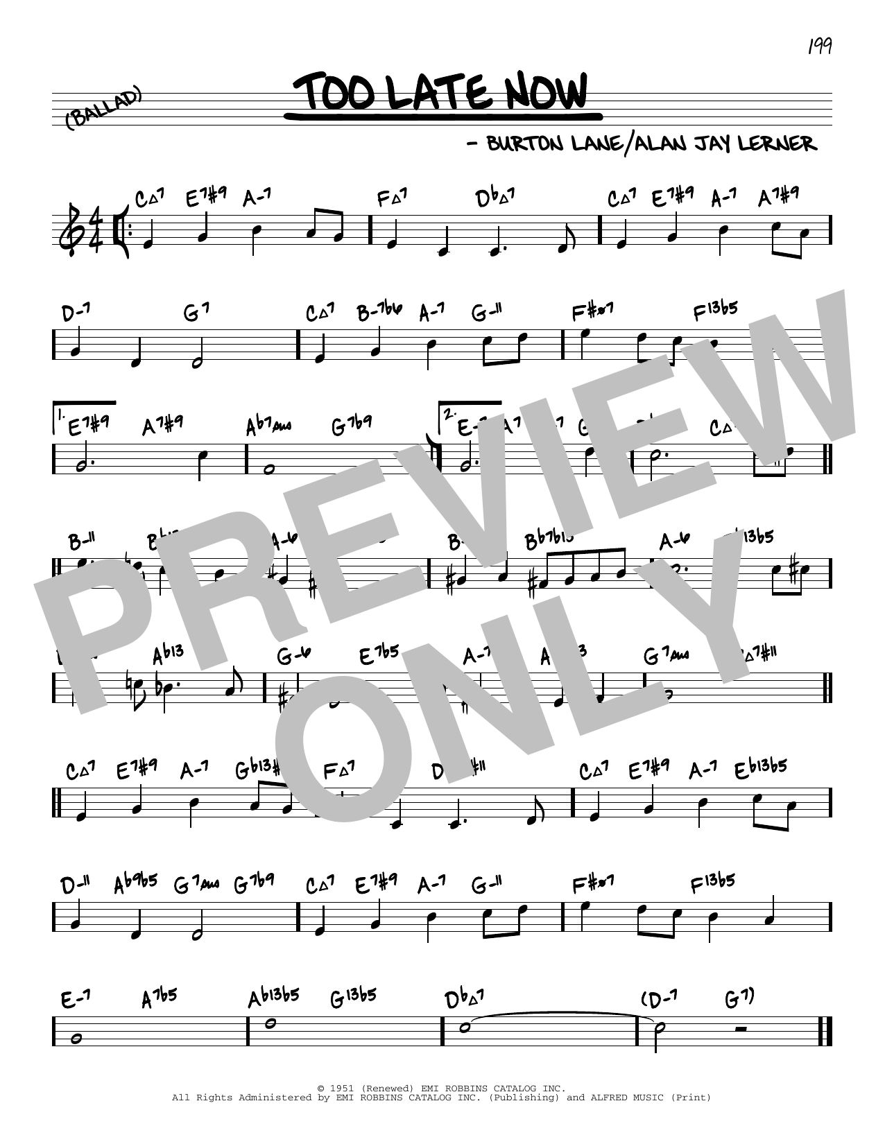 Alan Jay Lerner & Burton Lane Too Late Now (arr. David Hazeltine) Sheet Music Notes & Chords for Real Book – Enhanced Chords - Download or Print PDF