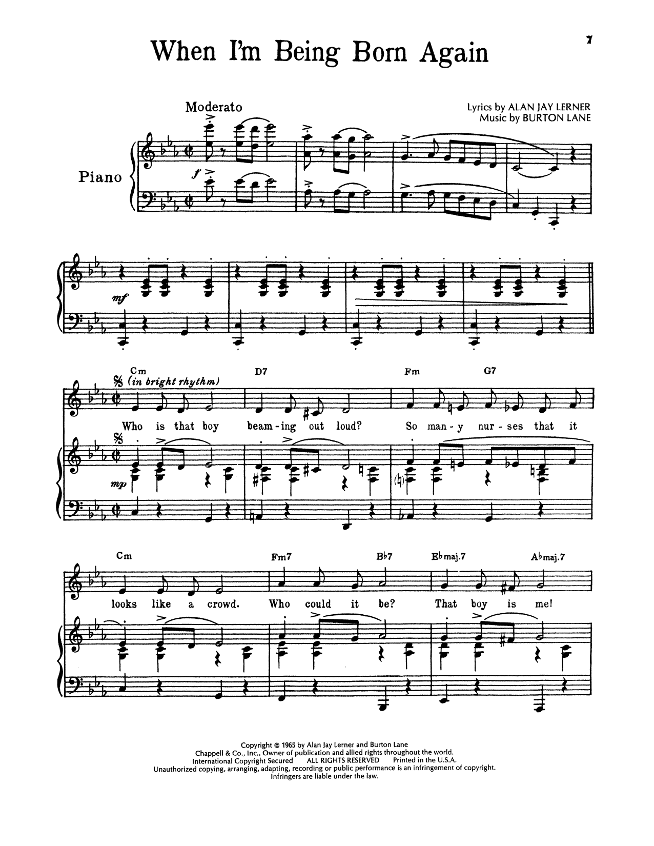 Alan Jay Lerner & Burton Lane When I'm Being Born Again (from On A Clear Day You Can See Forever) Sheet Music Notes & Chords for Piano & Vocal - Download or Print PDF