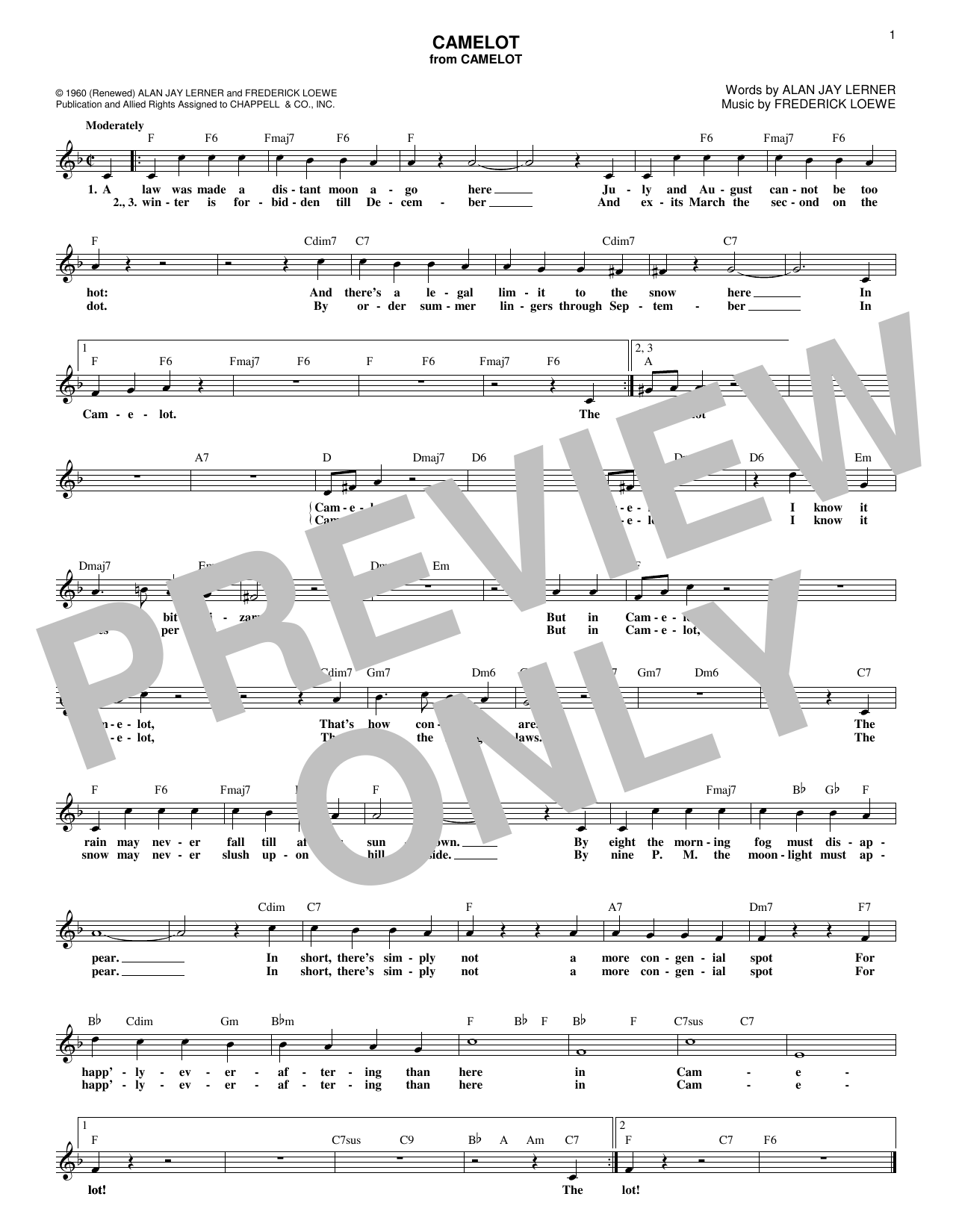 Alan Jay Lerner Camelot Sheet Music Notes & Chords for Melody Line, Lyrics & Chords - Download or Print PDF