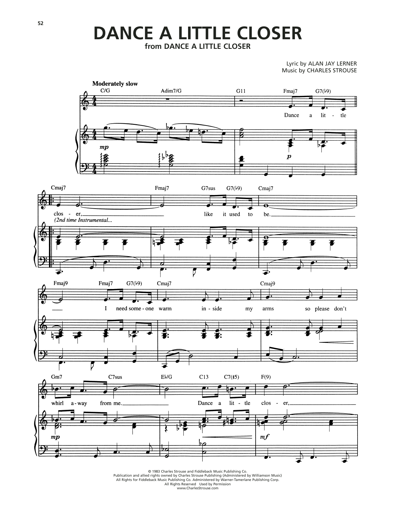Alan Jay Lerner Dance A Little Closer Sheet Music Notes & Chords for Piano & Vocal - Download or Print PDF