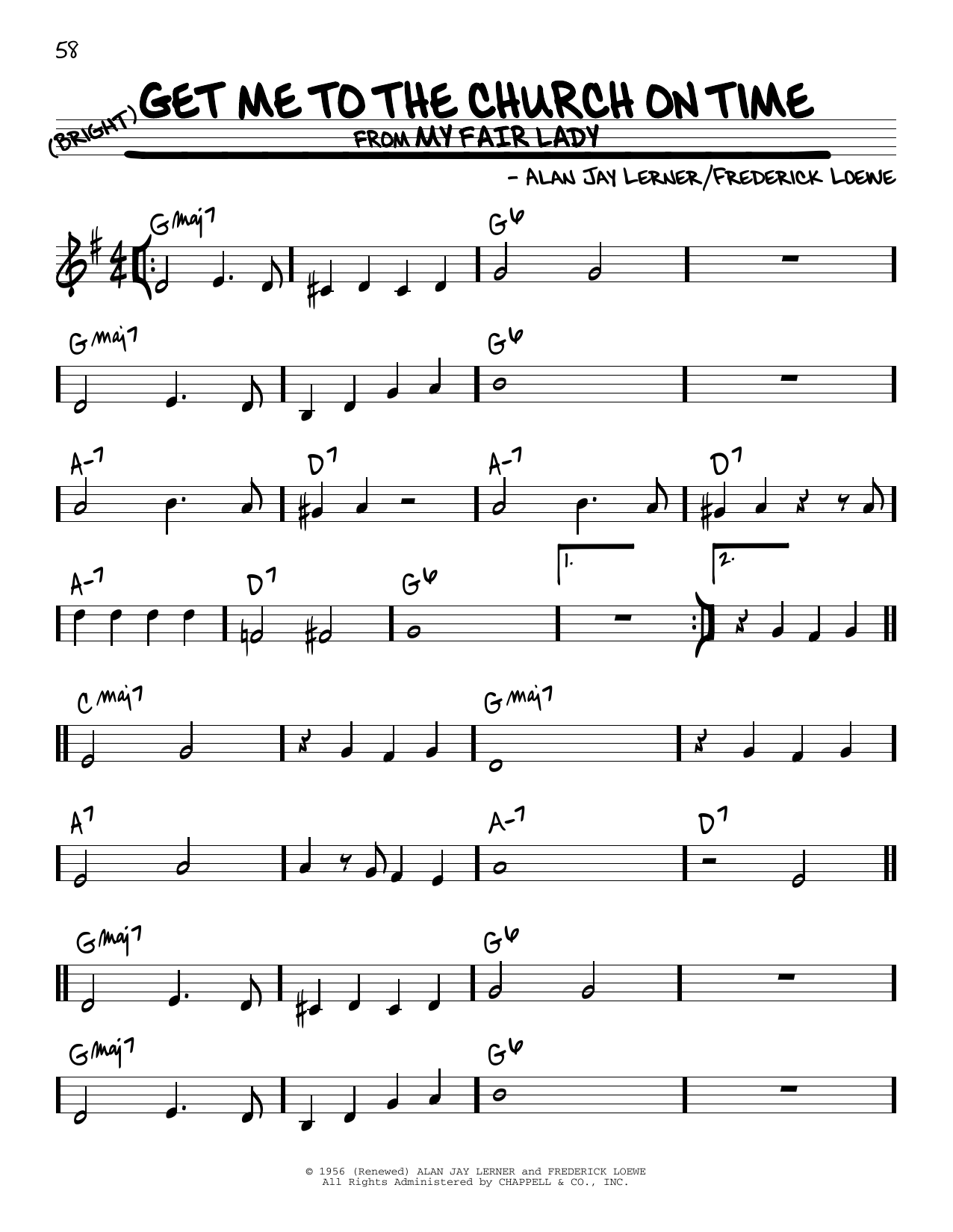 Alan Jay Lerner Get Me To The Church On Time Sheet Music Notes & Chords for Real Book – Melody & Chords - Download or Print PDF