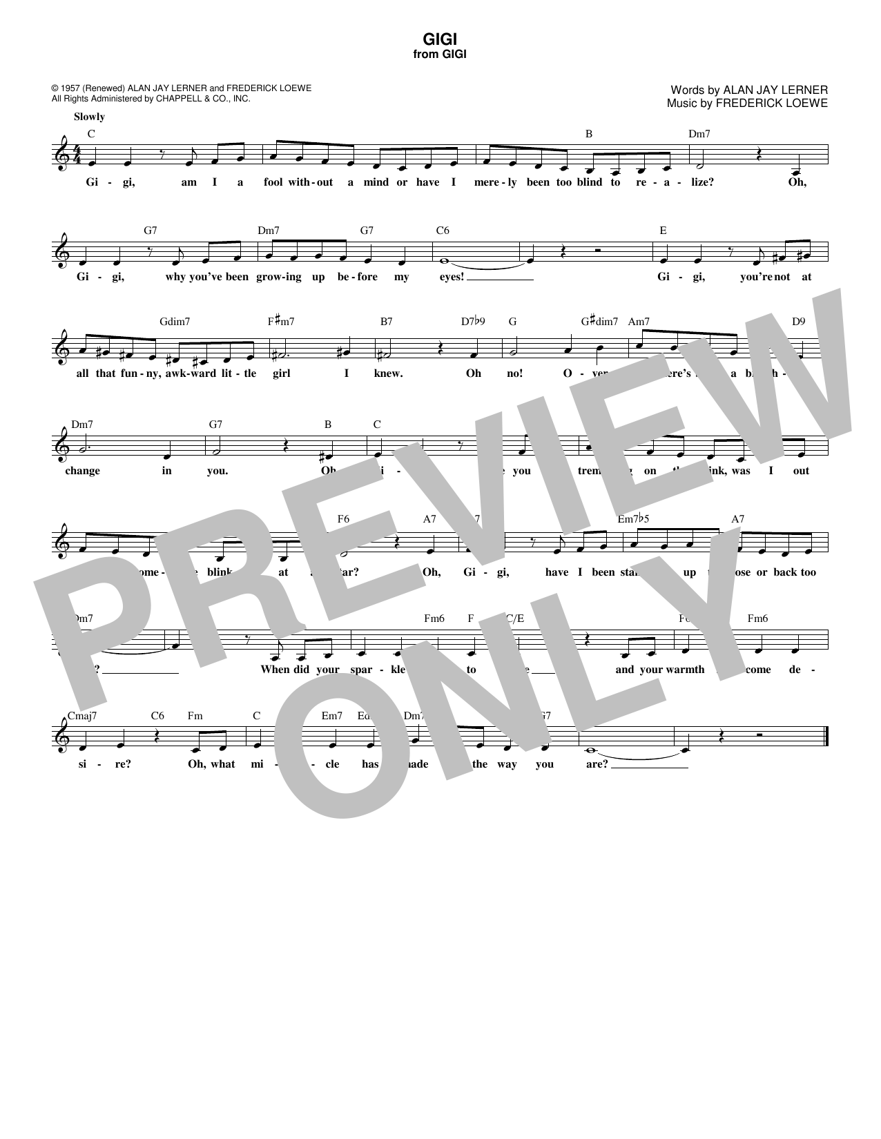 Alan Jay Lerner Gigi Sheet Music Notes & Chords for Melody Line, Lyrics & Chords - Download or Print PDF
