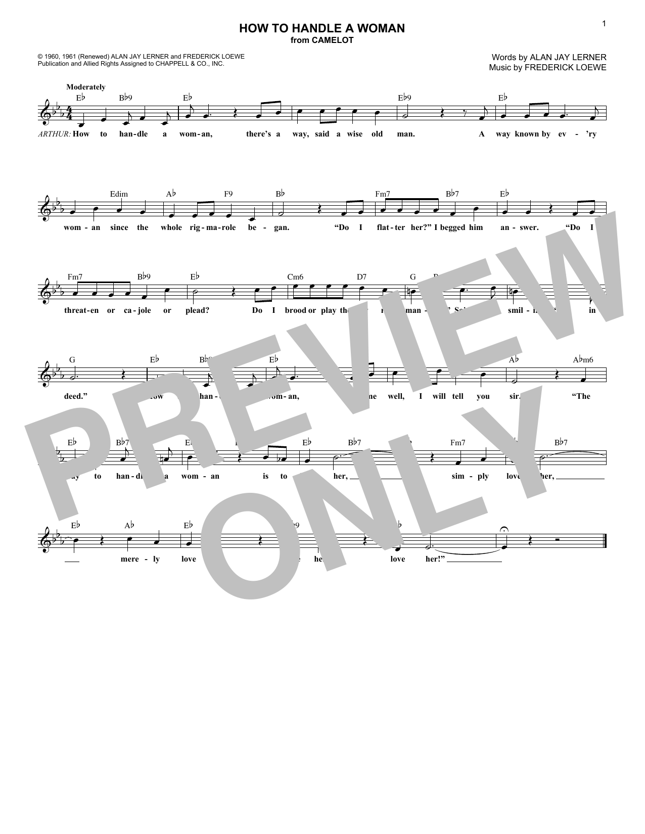 Alan Jay Lerner How To Handle A Woman Sheet Music Notes & Chords for Melody Line, Lyrics & Chords - Download or Print PDF