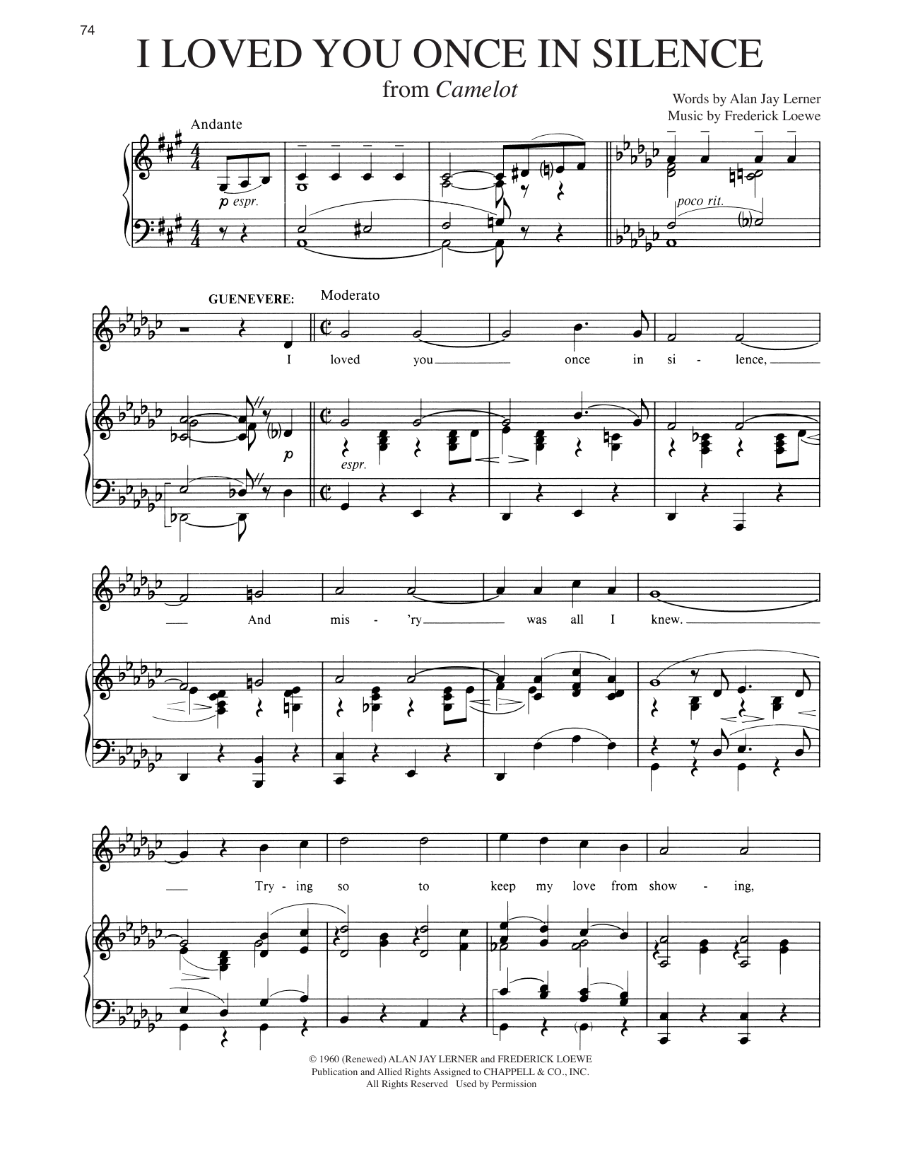 Alan Jay Lerner I Loved You Once In Silence (from Camelot) Sheet Music Notes & Chords for Piano & Vocal - Download or Print PDF