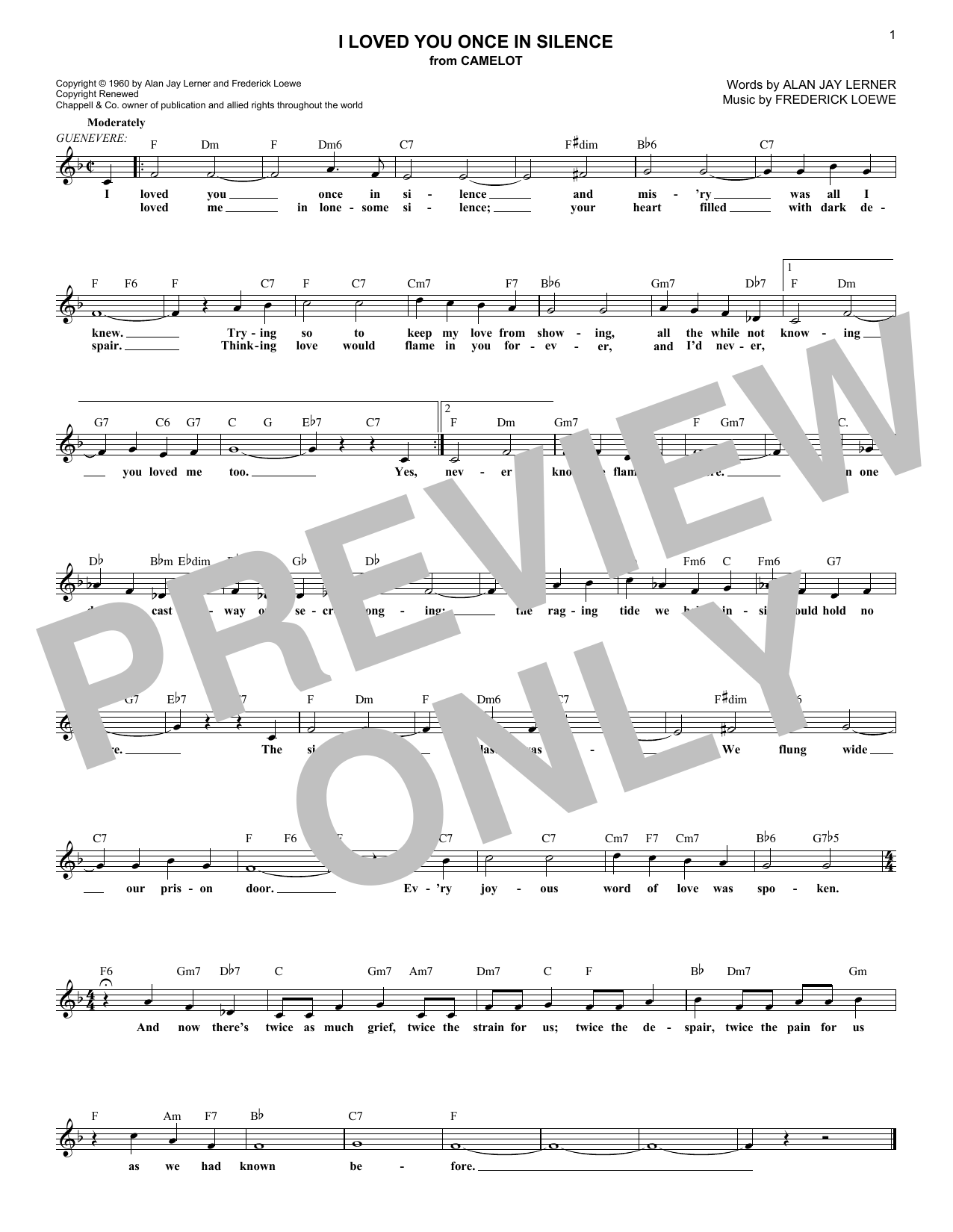 Alan Jay Lerner I Loved You Once In Silence Sheet Music Notes & Chords for Melody Line, Lyrics & Chords - Download or Print PDF