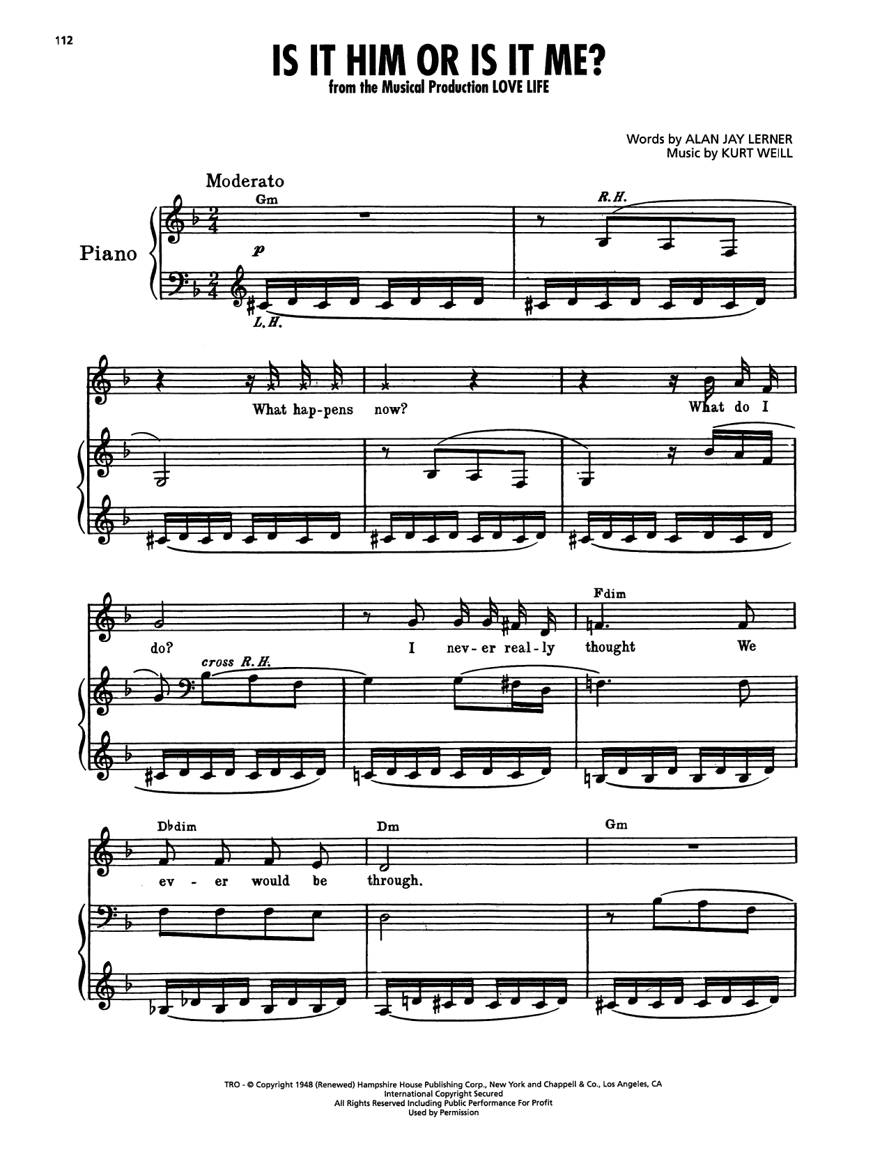 Alan Jay Lerner Is It Him Or Is It Me? (from Love Life) Sheet Music Notes & Chords for Piano, Vocal & Guitar Chords (Right-Hand Melody) - Download or Print PDF