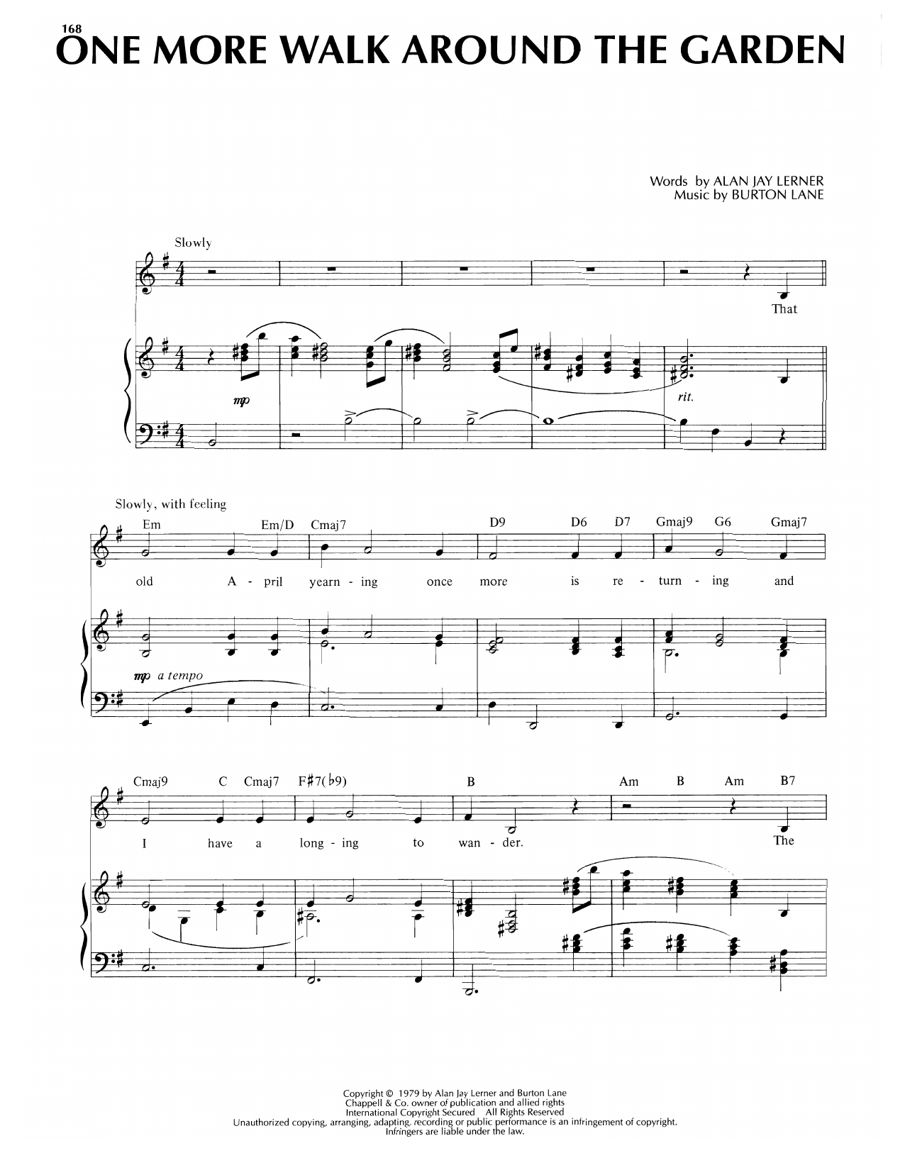 Alan Jay Lerner One More Walk Around The Garden (from Carmelina) Sheet Music Notes & Chords for Piano, Vocal & Guitar Chords (Right-Hand Melody) - Download or Print PDF