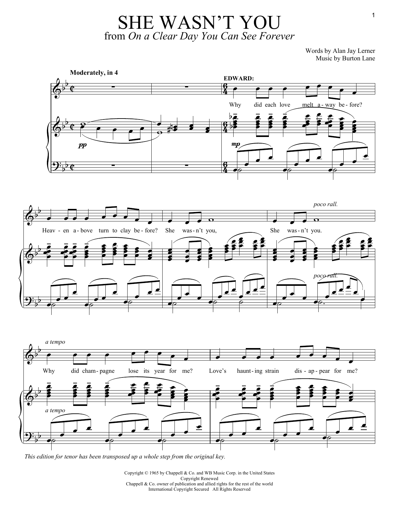 Alan Jay Lerner She Wasn't You Sheet Music Notes & Chords for Piano, Vocal & Guitar (Right-Hand Melody) - Download or Print PDF