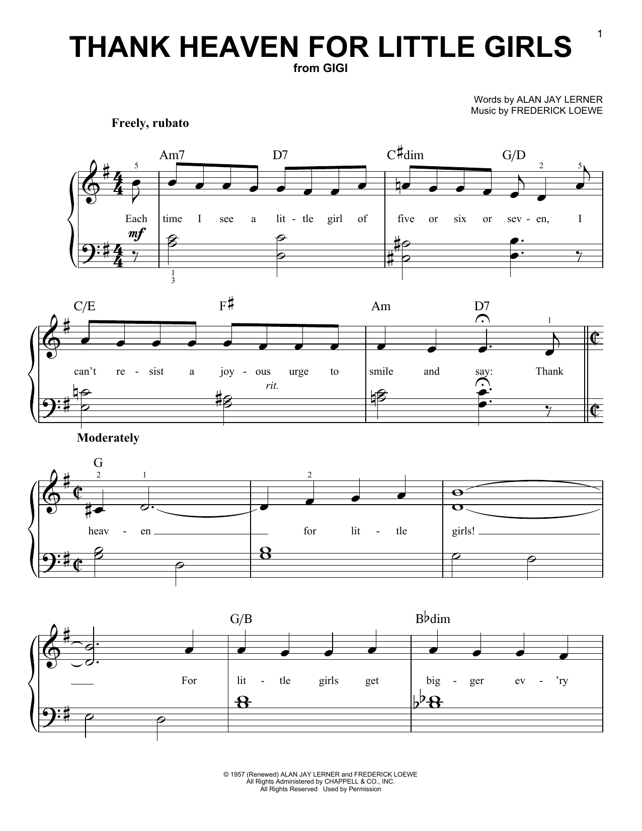 Lerner & Loewe Thank Heaven For Little Girls Sheet Music Notes & Chords for Easy Piano - Download or Print PDF