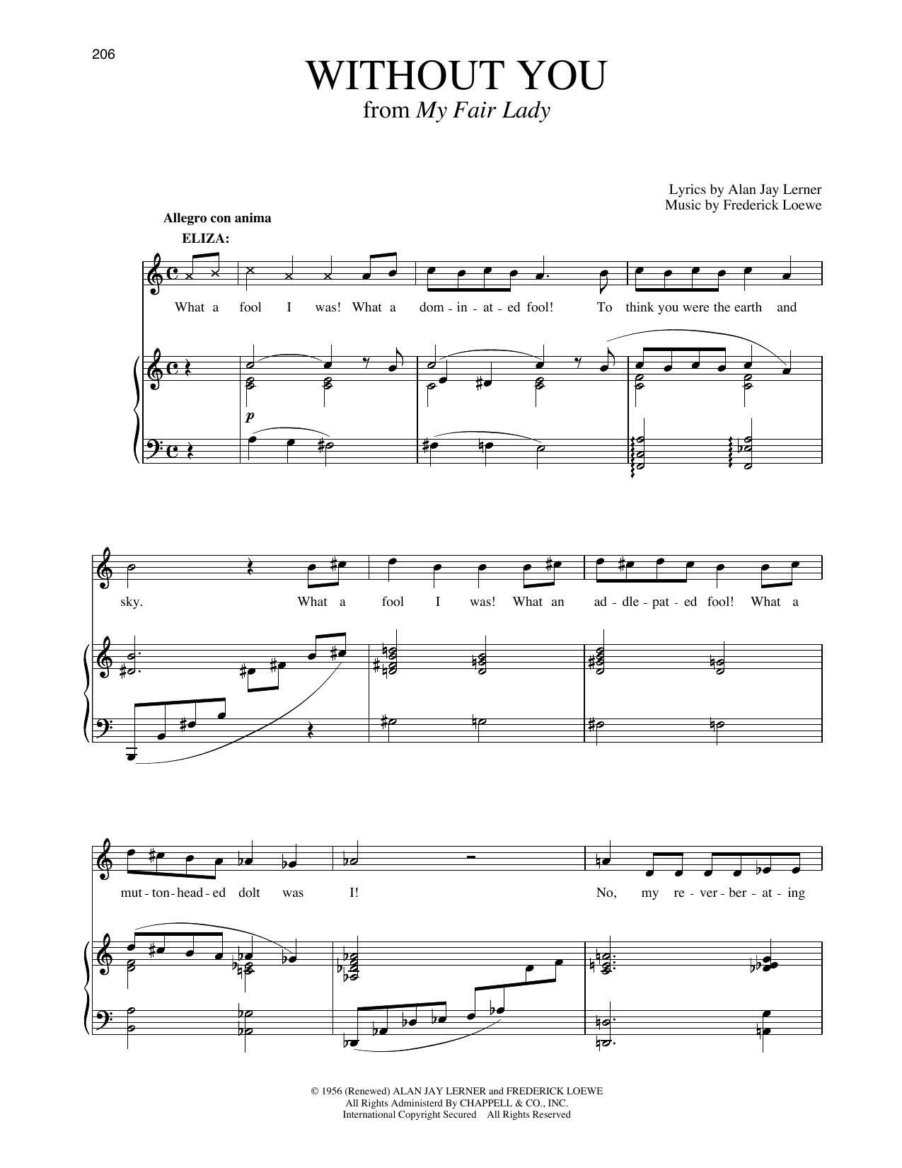 Alan Jay Lerner Without You (from My Fair Lady) Sheet Music Notes & Chords for Piano & Vocal - Download or Print PDF
