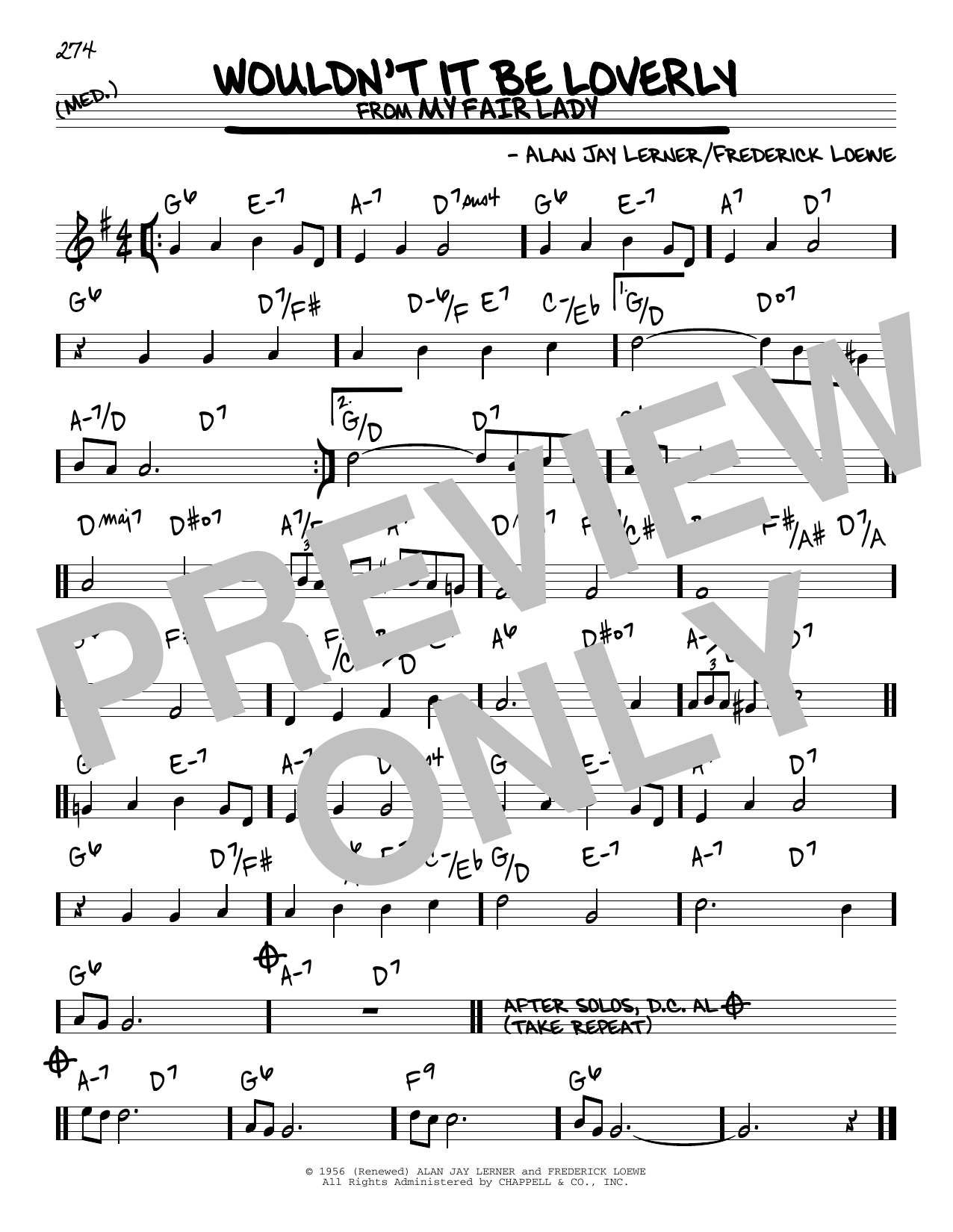 Alan Jay Lerner Wouldn't It Be Loverly Sheet Music Notes & Chords for Real Book – Melody & Chords - Download or Print PDF