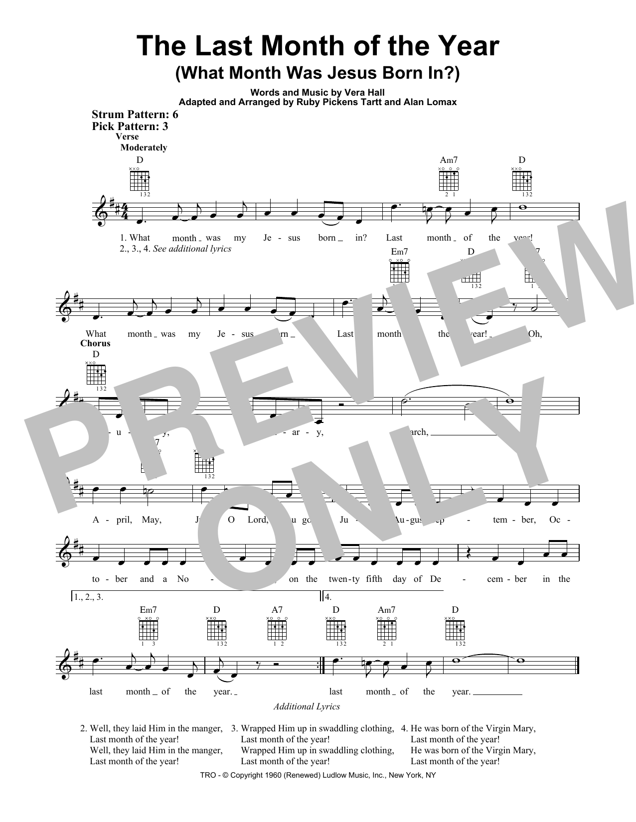 Alan Lomax The Last Month Of The Year (What Month Was Jesus Born In?) Sheet Music Notes & Chords for Easy Guitar - Download or Print PDF