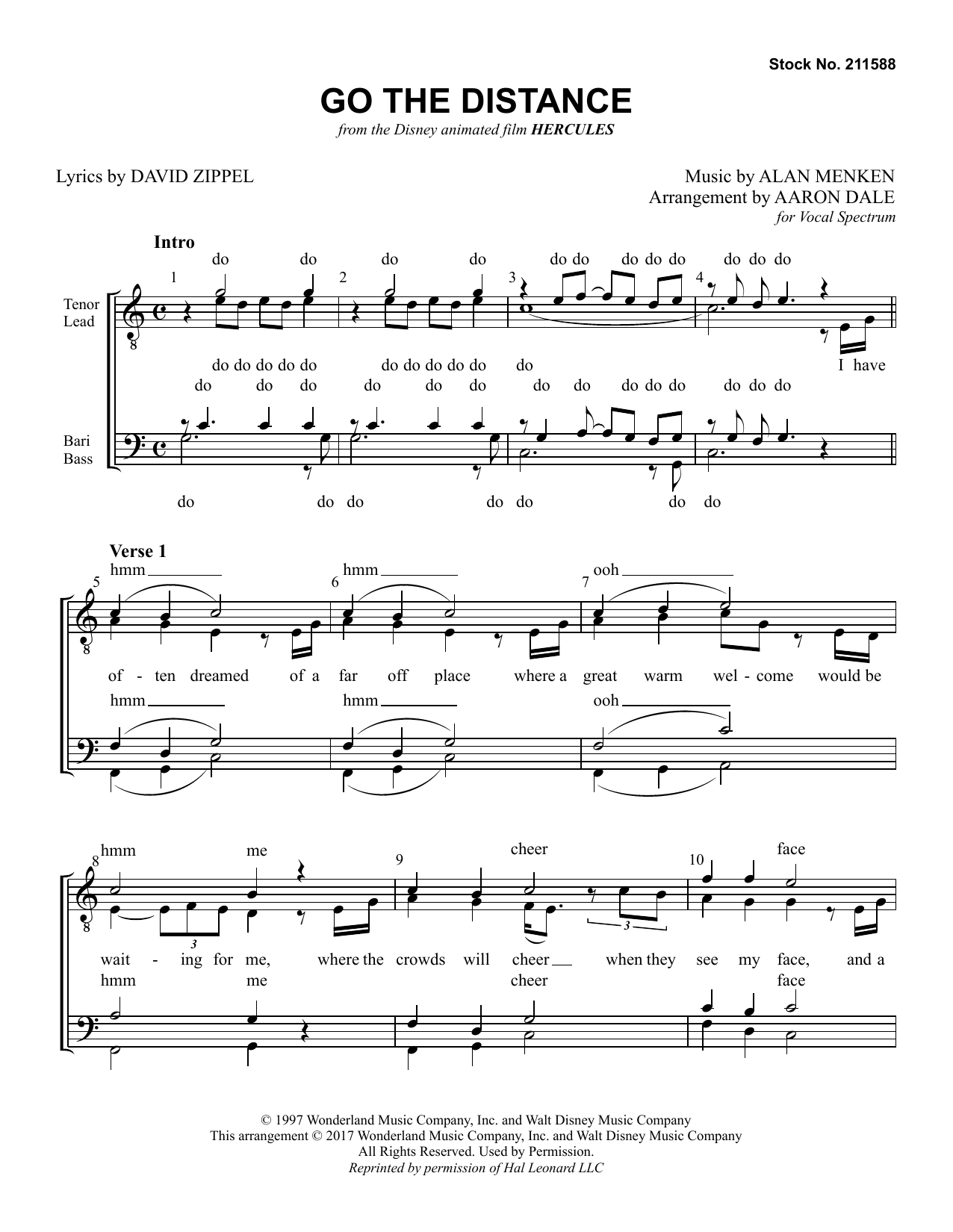 Roger Bart Go The Distance (from Disney's Hercules) (arr. Aaron Dale) Sheet Music Notes & Chords for TTBB Choir - Download or Print PDF