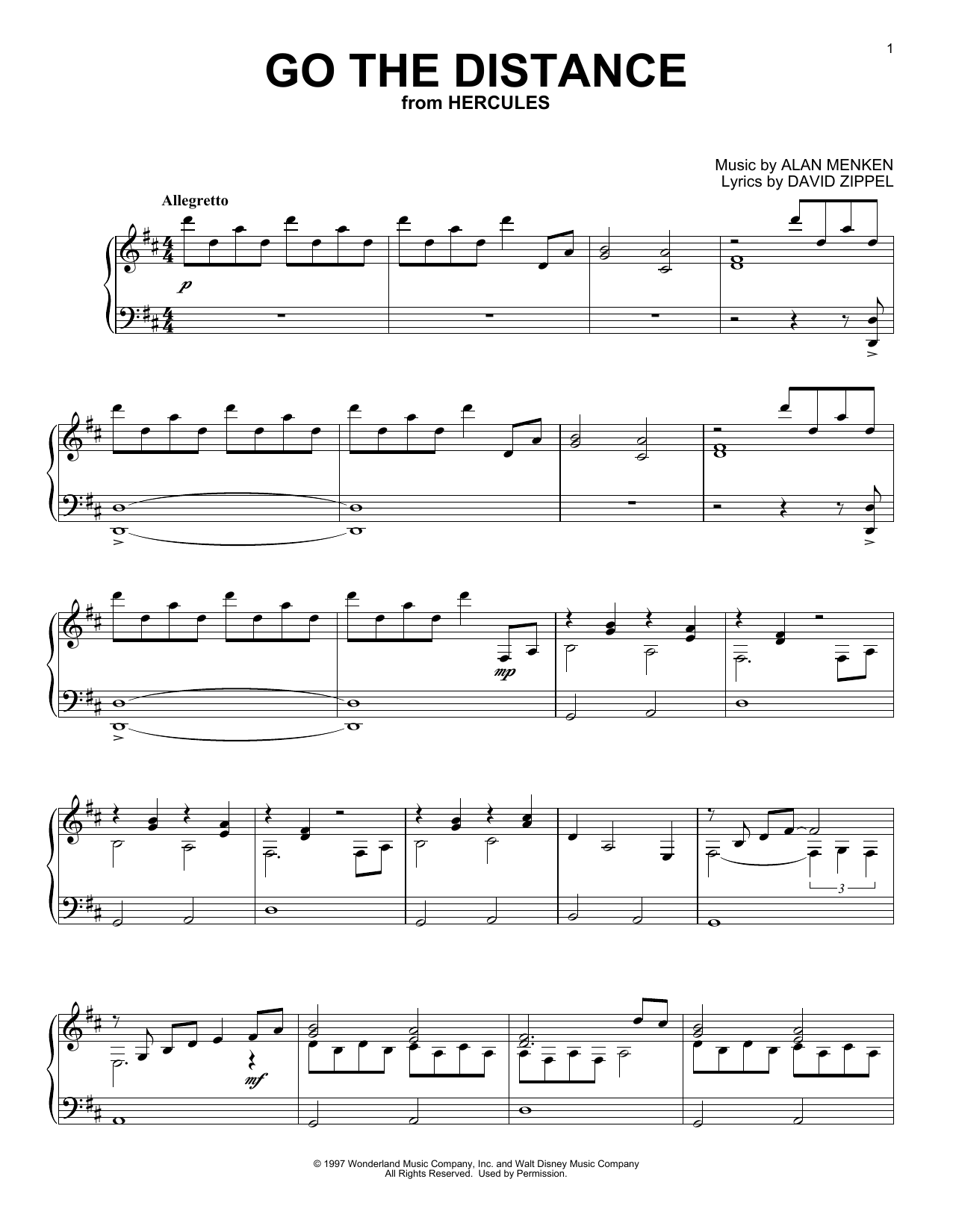 Alan Menken Go The Distance (from Hercules) [Classical version] Sheet Music Notes & Chords for Piano Solo - Download or Print PDF