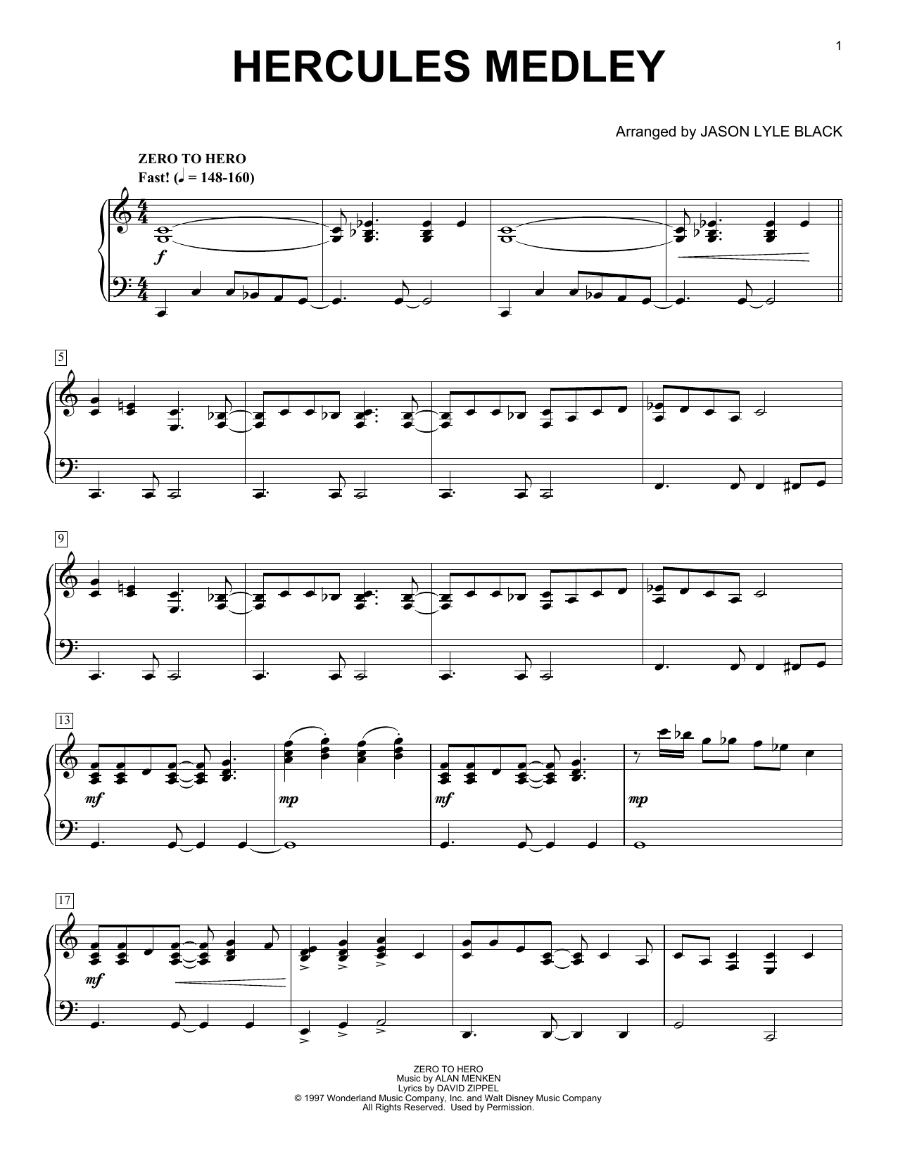 Alan Menken & David Zippel Hercules Medley (arr. Jason Lyle Black) Sheet Music Notes & Chords for Piano - Download or Print PDF