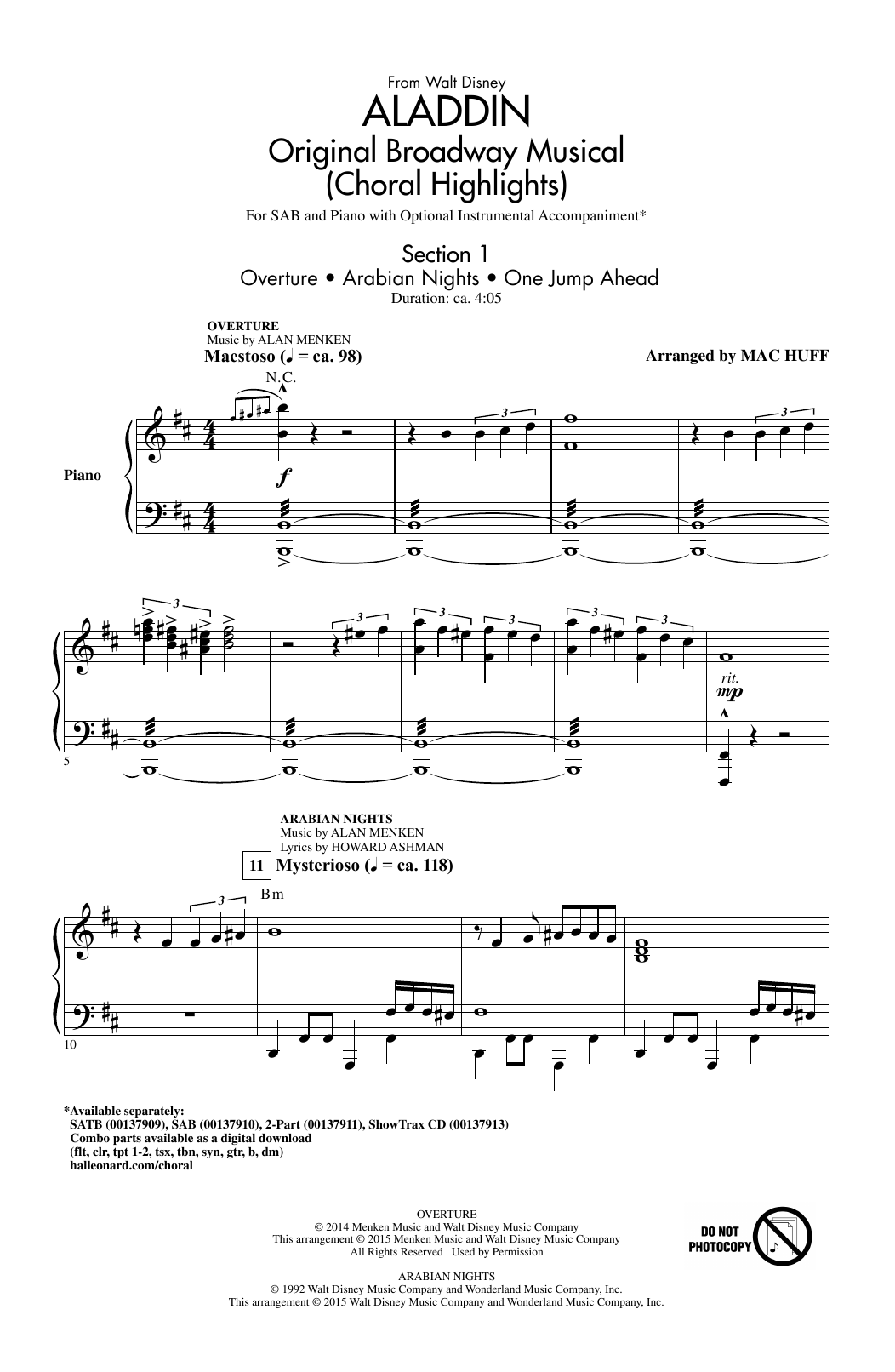 Alan Menken & Howard Ashman Aladdin (Choral Highlights) (from Aladdin: The Broadway Musical) (arr. Mac Huff) Sheet Music Notes & Chords for 2-Part Choir - Download or Print PDF