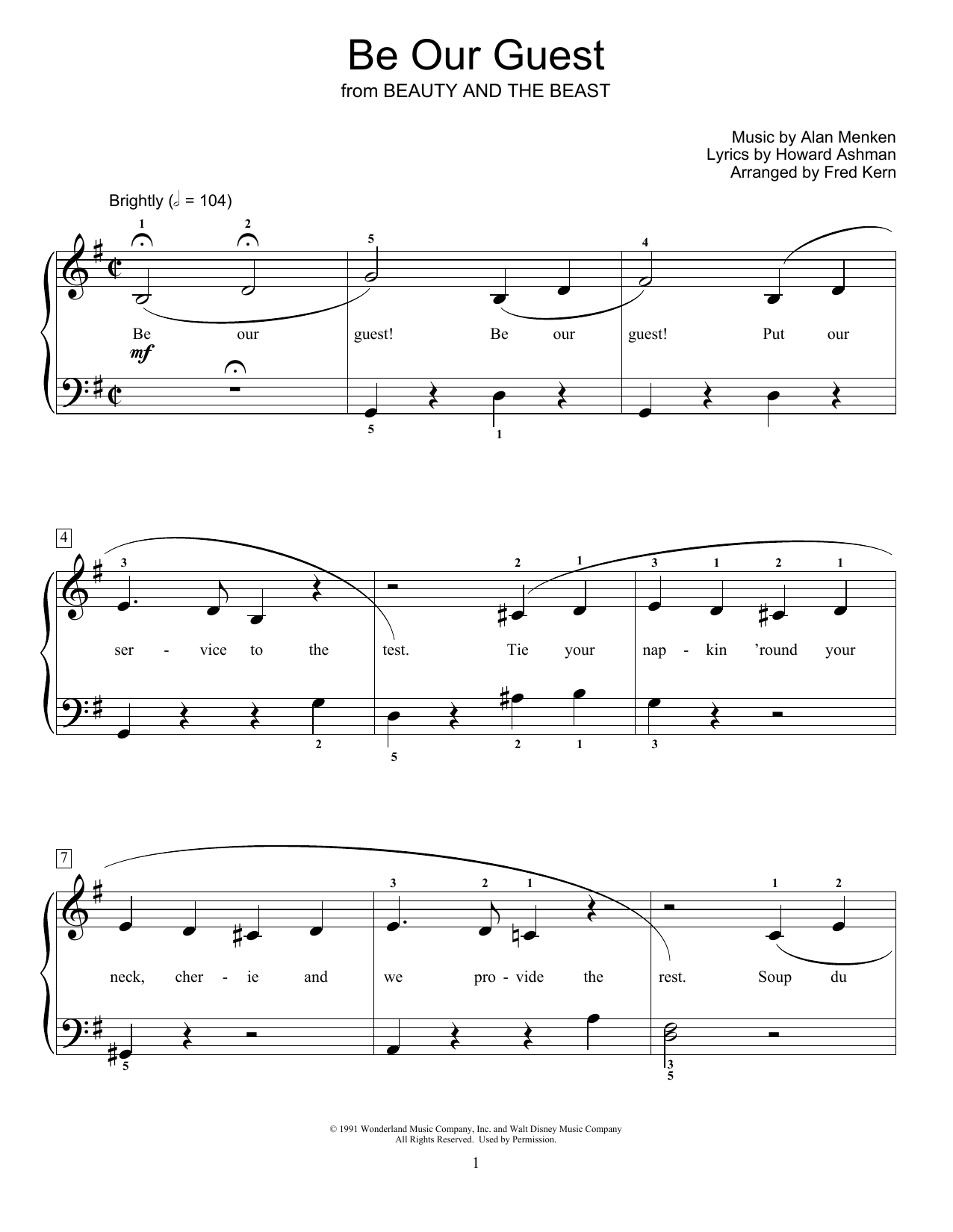 Alan Menken Be Our Guest (from Beauty and The Beast) (arr. Fred Kern) Sheet Music Notes & Chords for Educational Piano - Download or Print PDF