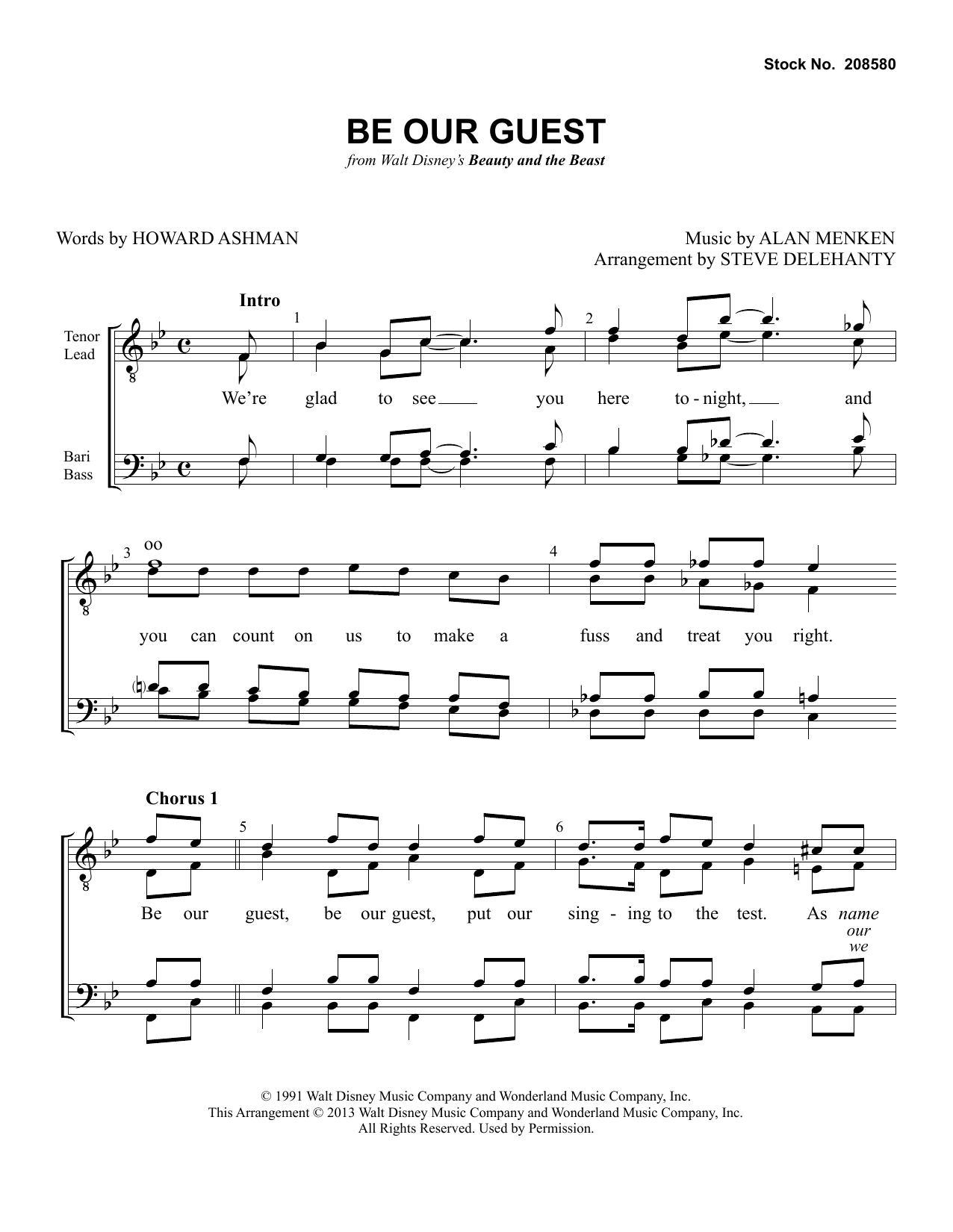 Alan Menken Be Our Guest (from Beauty and The Beast) (arr. Steve Delehanty) Sheet Music Notes & Chords for TTBB Choir - Download or Print PDF