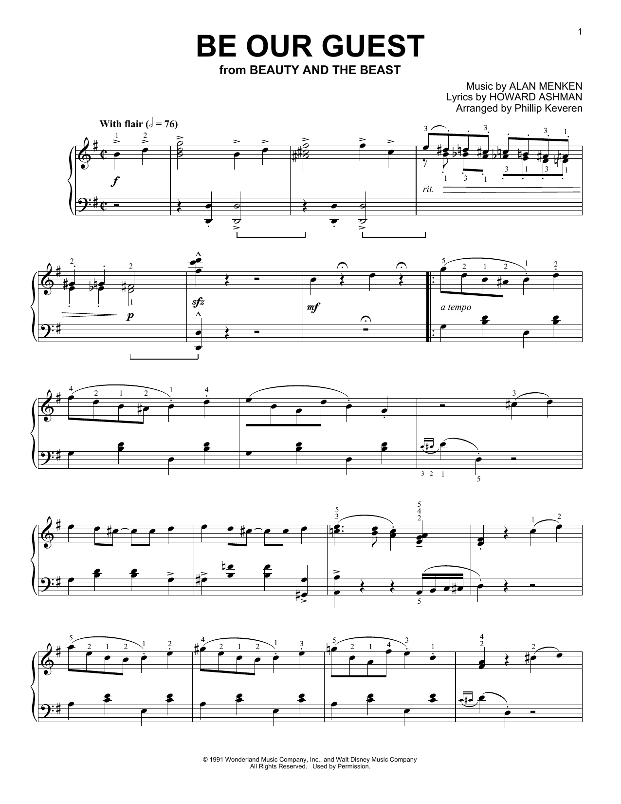 Alan Menken Be Our Guest [Ragtime version] (from Beauty And The Beast) (arr. Phillip Keveren) Sheet Music Notes & Chords for Piano - Download or Print PDF