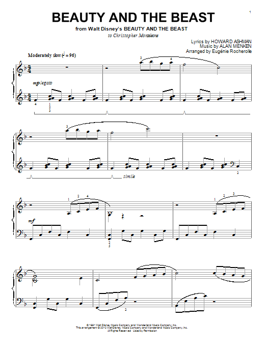 Eugénie Rocherolle Beauty And The Beast Sheet Music Notes & Chords for Piano - Download or Print PDF