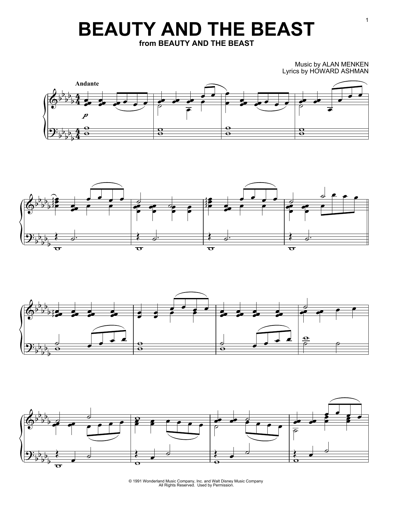 Alan Menken Beauty And The Beast [Classical version] Sheet Music Notes & Chords for Piano Solo - Download or Print PDF