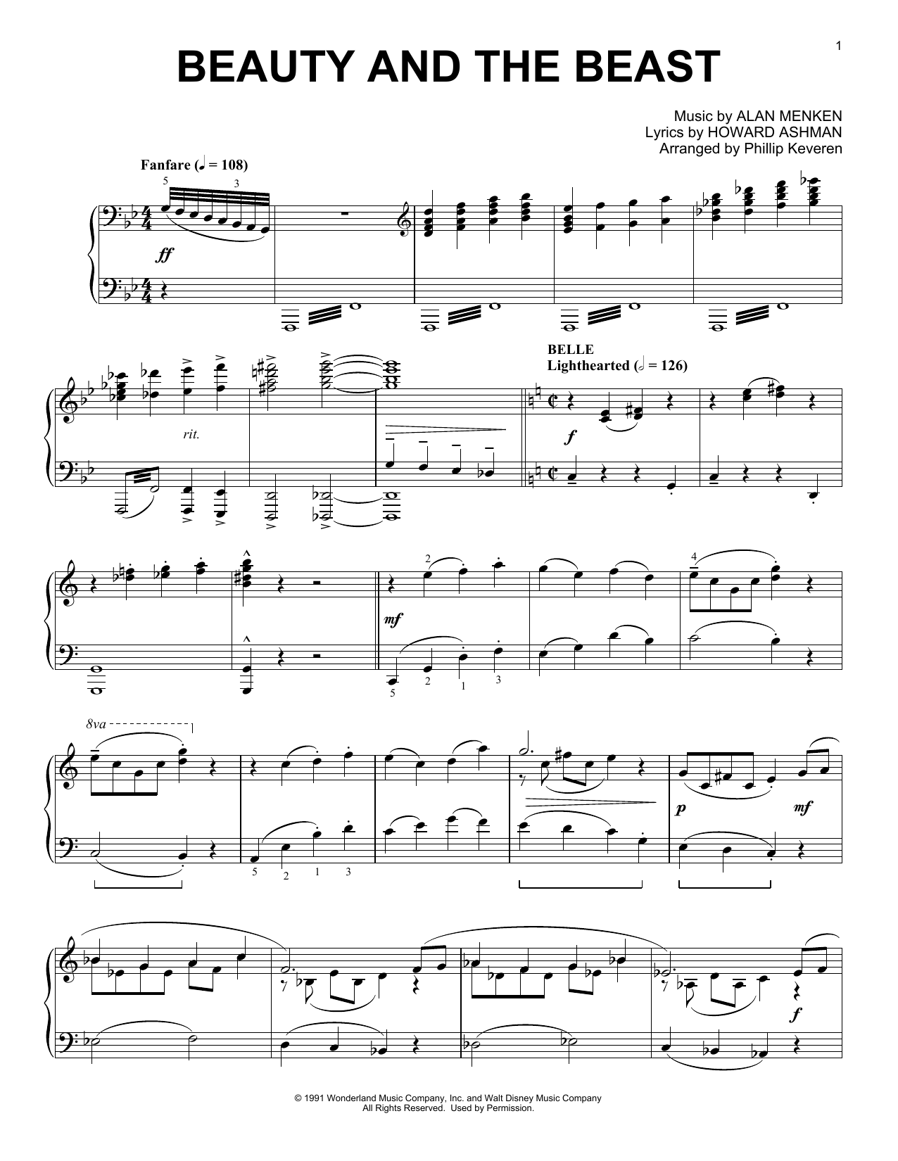 Alan Menken & Howard Ashman Beauty and the Beast Medley (arr. Phillip Keveren) Sheet Music Notes & Chords for Piano - Download or Print PDF