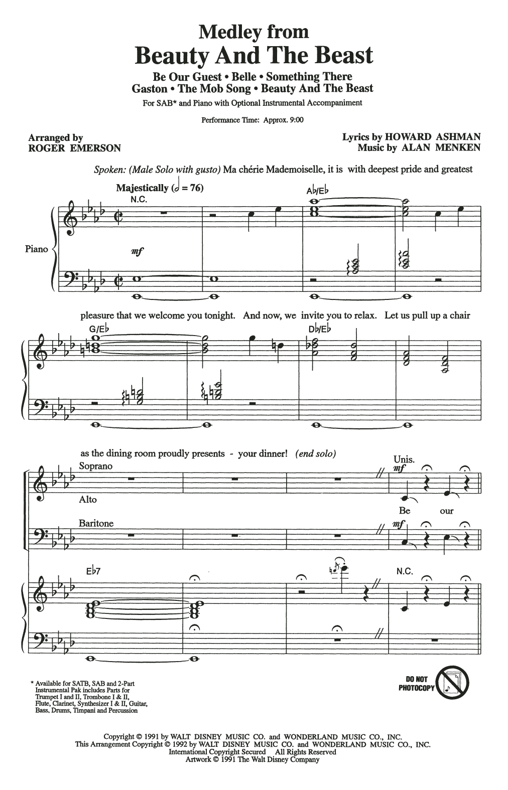 Alan Menken & Howard Ashman Beauty And The Beast (Medley) (arr. Roger Emerson) Sheet Music Notes & Chords for 2-Part Choir - Download or Print PDF
