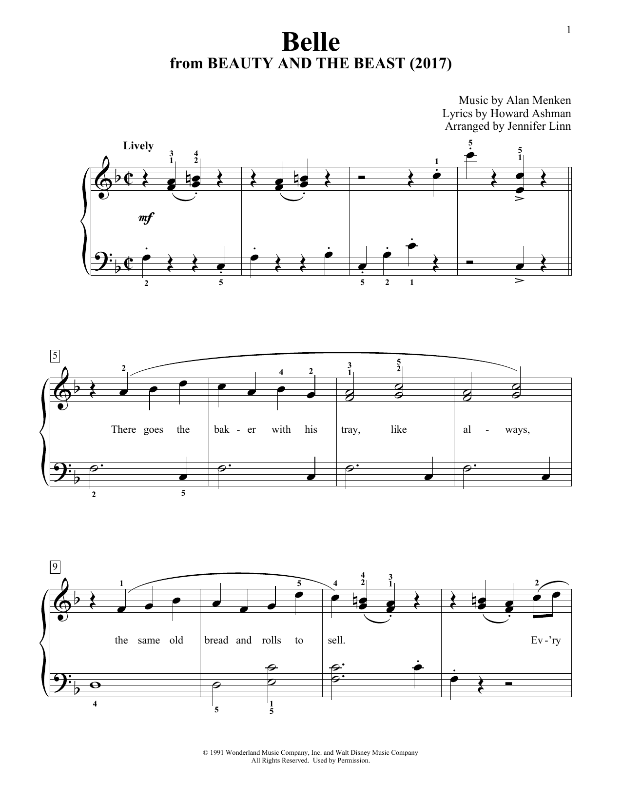Alan Menken Belle (from Beauty And The Beast) (arr. Jennifer Linn) Sheet Music Notes & Chords for Educational Piano - Download or Print PDF