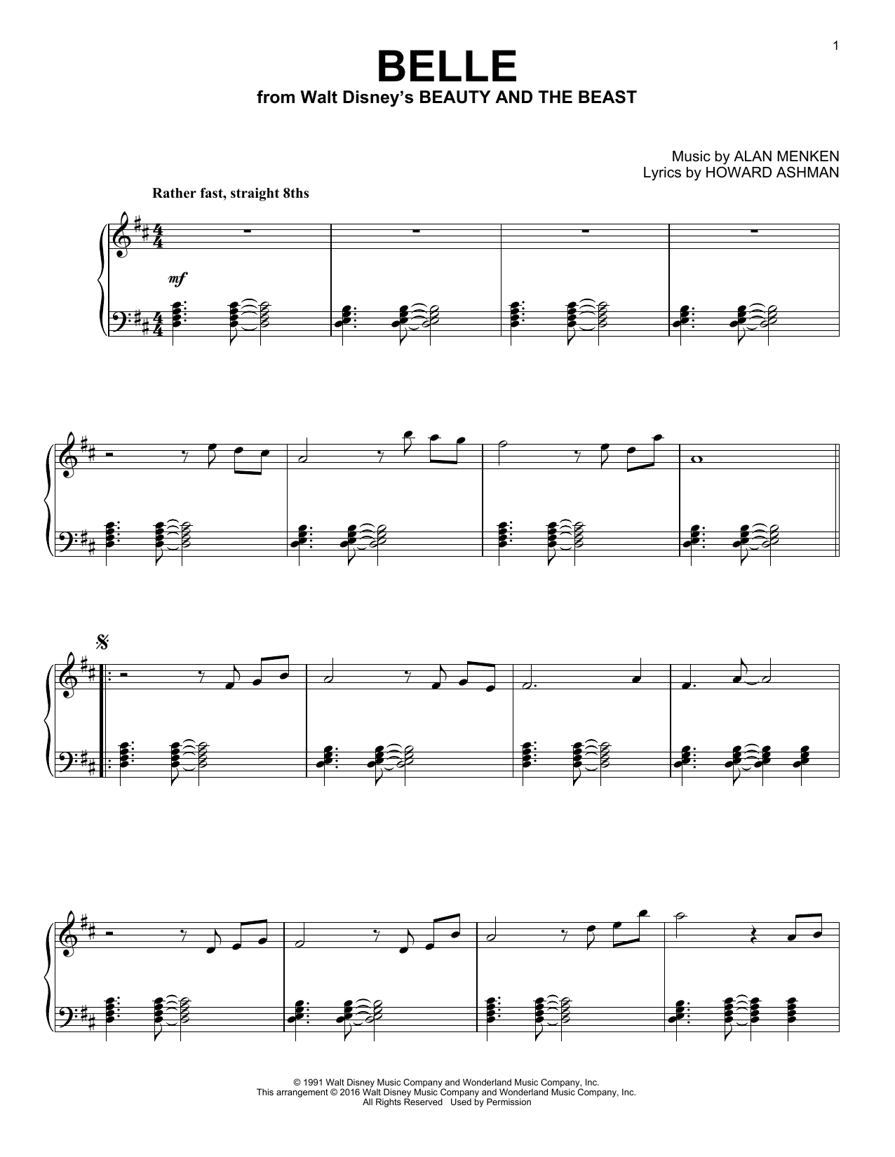Alan Menken Belle [Jazz version] (from Beauty And The Beast) Sheet Music Notes & Chords for Piano - Download or Print PDF