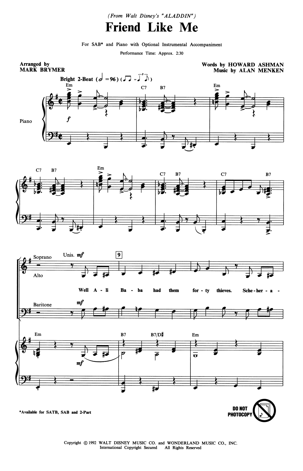 Alan Menken Friend Like Me (from Disney's Aladdin) (arr. Mark Brymer) Sheet Music Notes & Chords for SAB Choir - Download or Print PDF