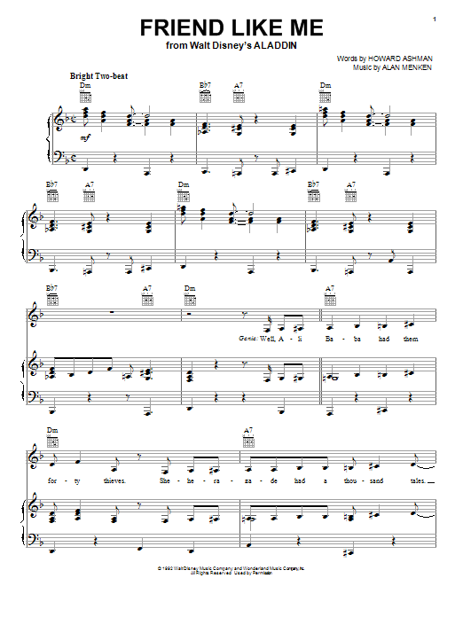 Alan Menken Friend Like Me (from Aladdin) Sheet Music Notes & Chords for Easy Guitar Tab - Download or Print PDF