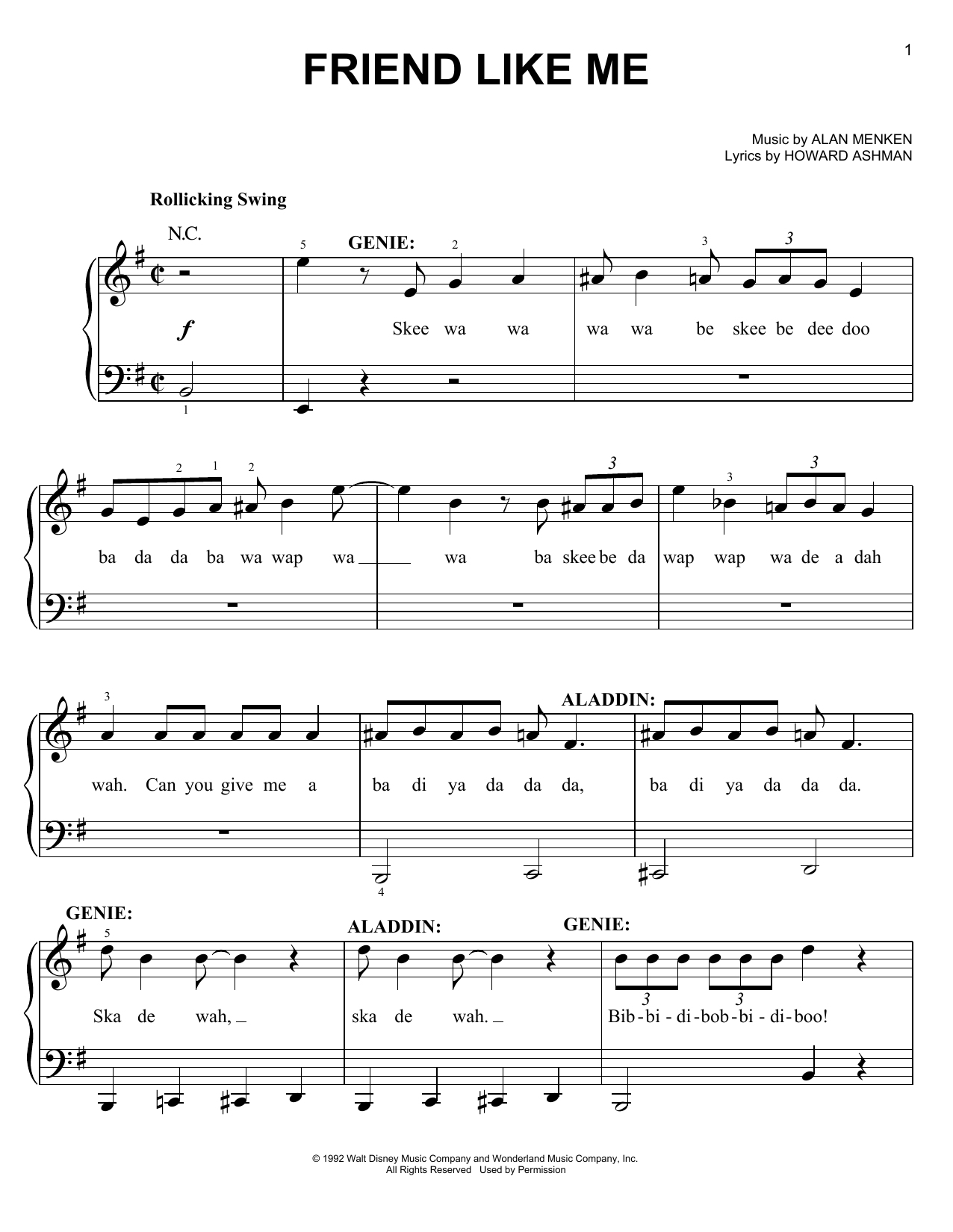 Alan Menken Friend Like Me (from Aladdin: The Broadway Musical) Sheet Music Notes & Chords for Easy Piano - Download or Print PDF