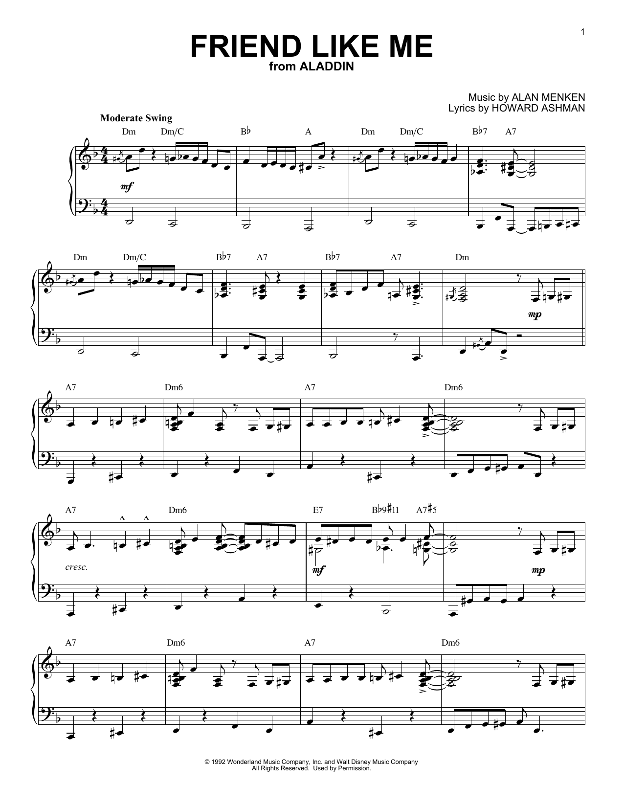 Alan Menken Friend Like Me [Jazz version] (from Disney's Aladdin) Sheet Music Notes & Chords for Piano - Download or Print PDF