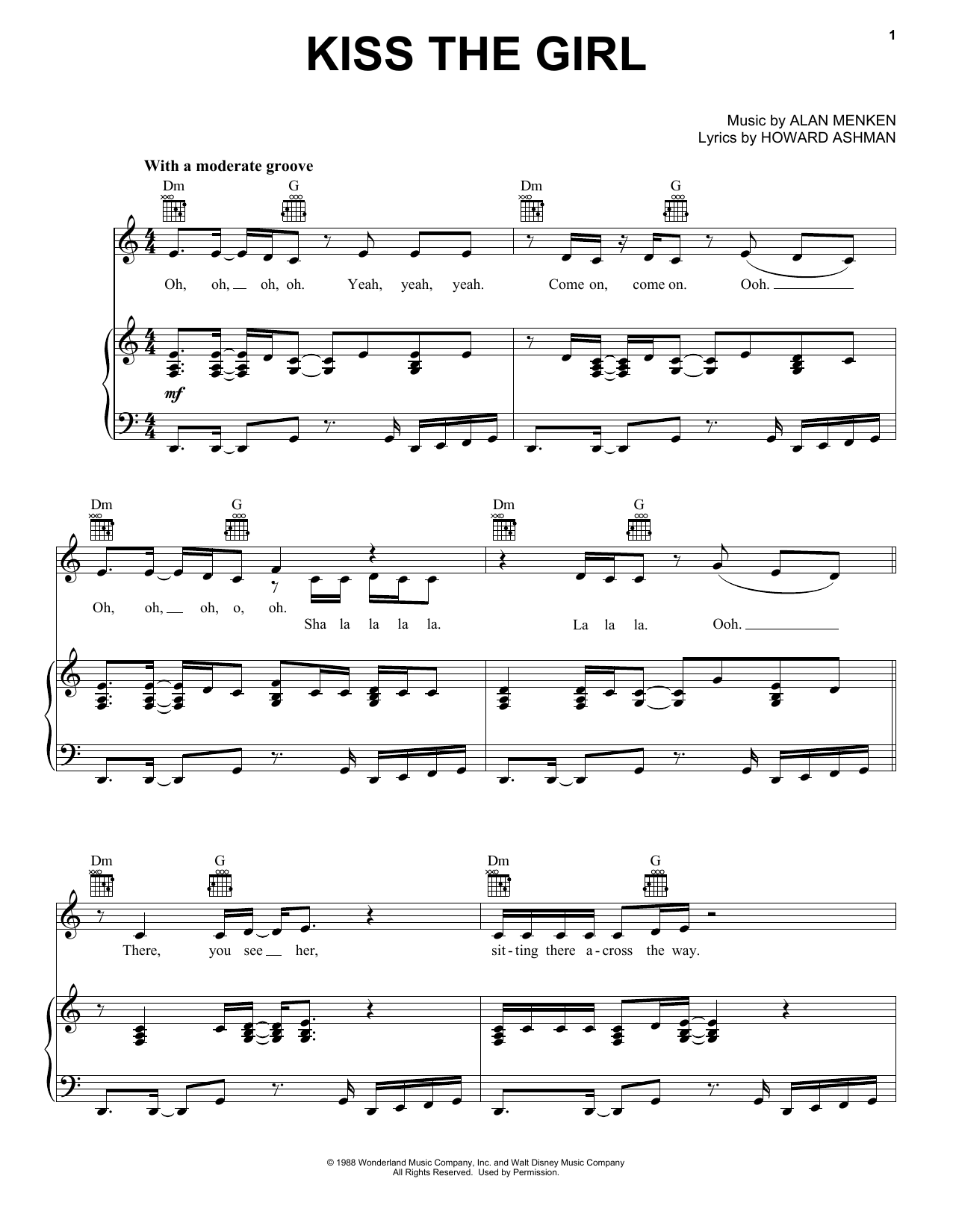 Alan Menken Kiss The Girl (from Disney's Descendants 2) Sheet Music Notes & Chords for Piano, Vocal & Guitar (Right-Hand Melody) - Download or Print PDF