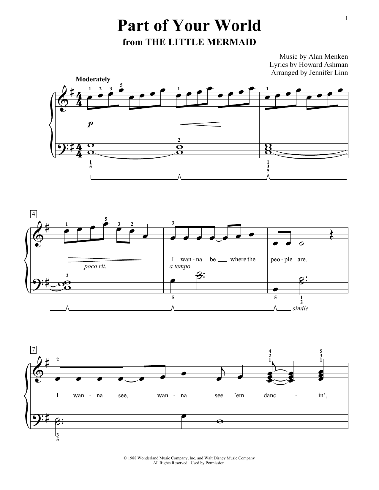 Alan Menken & Howard Ashman Part Of Your World (from The Little Mermaid) (arr. Jennifer Linn) Sheet Music Notes & Chords for Educational Piano - Download or Print PDF