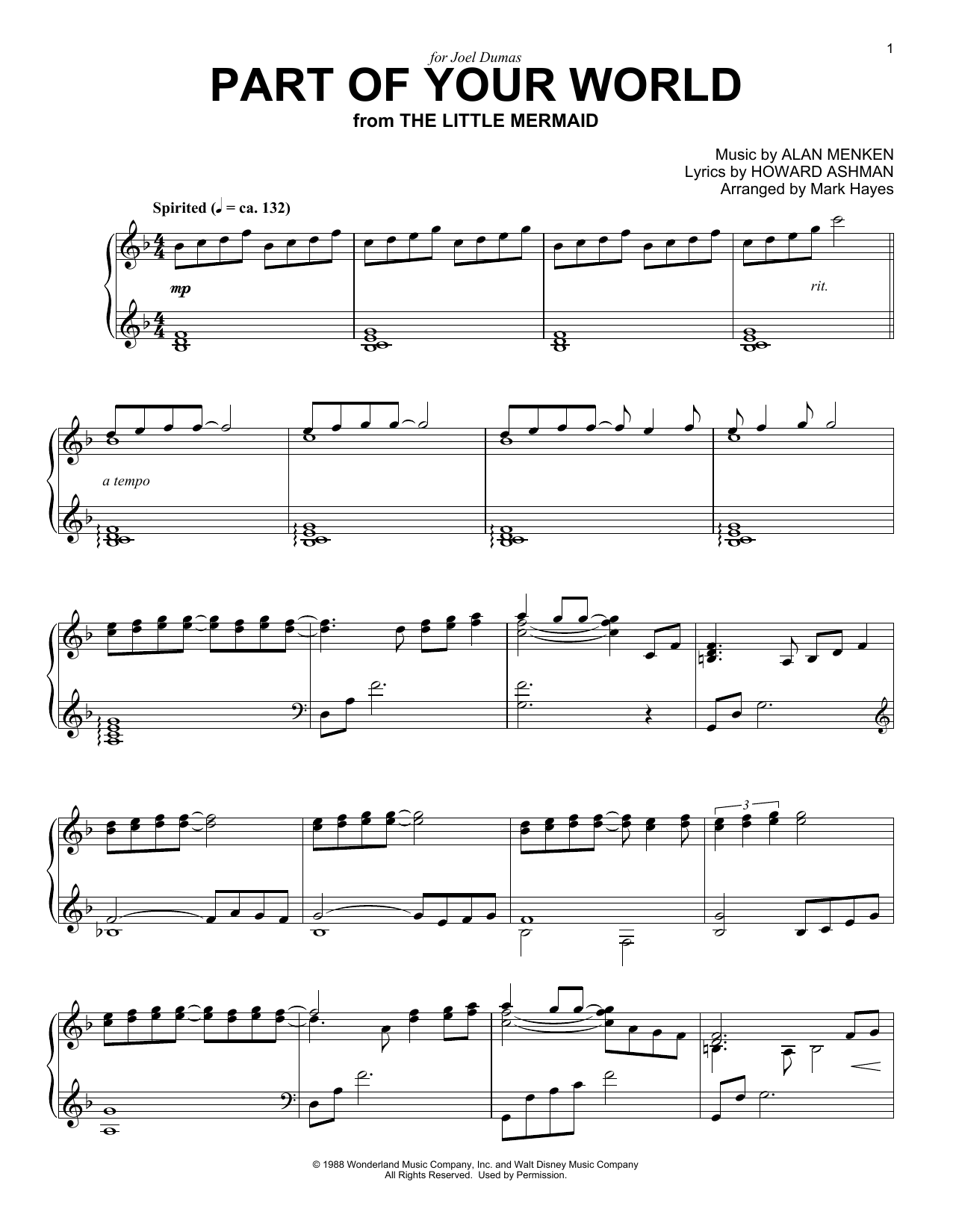 Alan Menken & Howard Ashman Part Of Your World (from The Little Mermaid) (arr. Mark Hayes) Sheet Music Notes & Chords for Piano Solo - Download or Print PDF