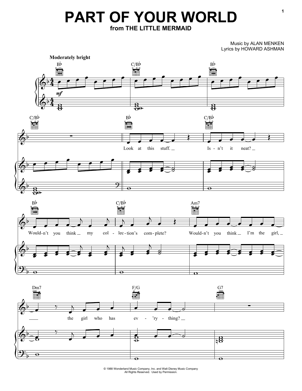Alan Menken Part Of Your World Sheet Music Notes & Chords for Piano & Vocal - Download or Print PDF