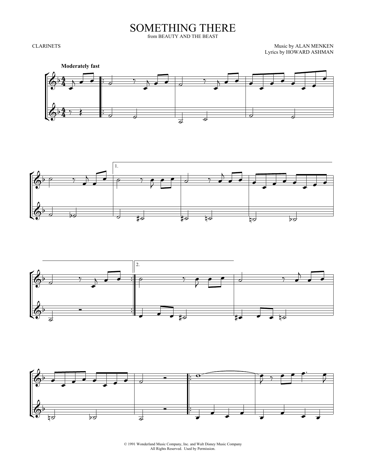 Beauty and the Beast Cast Something There (from Beauty and the Beast) (arr. Mark Phillips) Sheet Music Notes & Chords for Clarinet Duet - Download or Print PDF